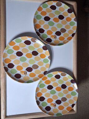 Set of 3 Rachael Ray Little Hoot Owl 8" Salad Dessert Retro Hippie Plates EUC